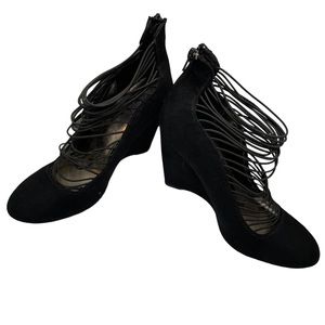 Qupid - Black Faux Suede Wedge Platform Heels, Size: 8.5